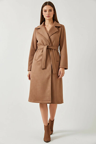 Generic Brand Women's Double-Breasted Collar Belted Cashmere Mink Coat with P...