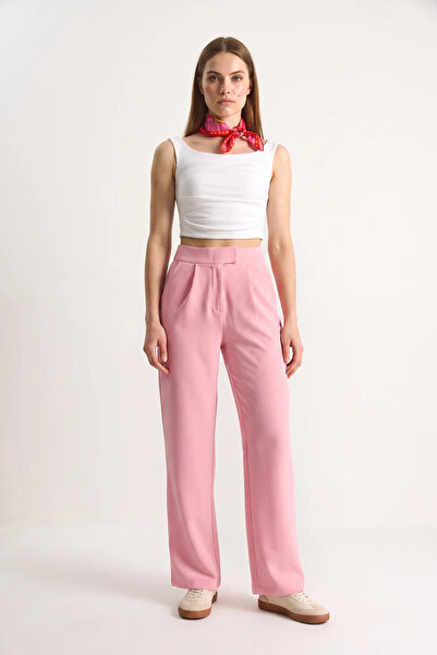 Efnaz style Women's Comfortable Palazzo Dusty Pink Trousers with Velcro Waist