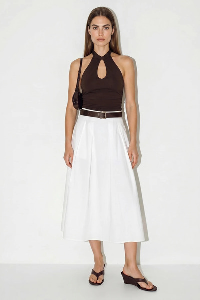Şeker Portakalım Women's Belted High Waist Pleated Detailed A-Line Maxi White...