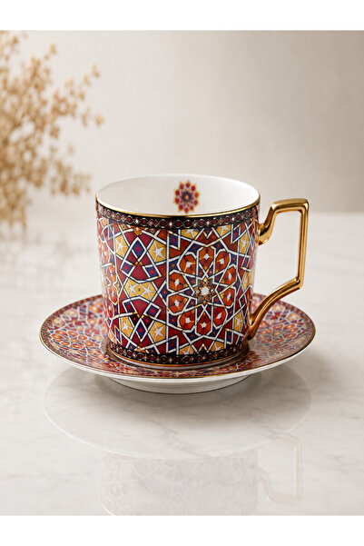 Mony moon Turkish & Arabic Porcelain Coffee Cup with Mosaic Pattern & Gold Ri...