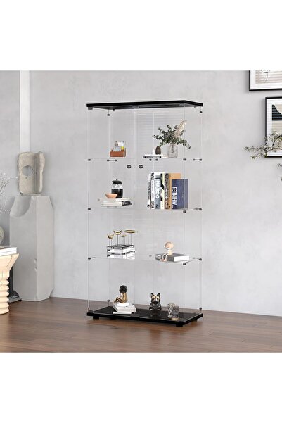 MODERN 64.5'' Contemporary 4-Shelf Case Glass Display Cabinet in Clear with T...