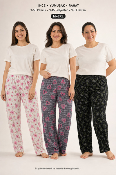 Nova Fuşya Lingerie Women's Pajama Bottoms 6-Pack Mixed Patterns Thin and Sof...