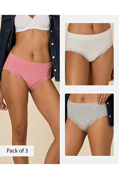 REDTAG Women Assorted 3 Pairs Ribbed Full Briefs