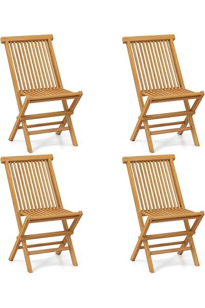 HAPPYGRILL Set de 2 scaune pliante din lemn de tec, scaune de terasă cu șezut...