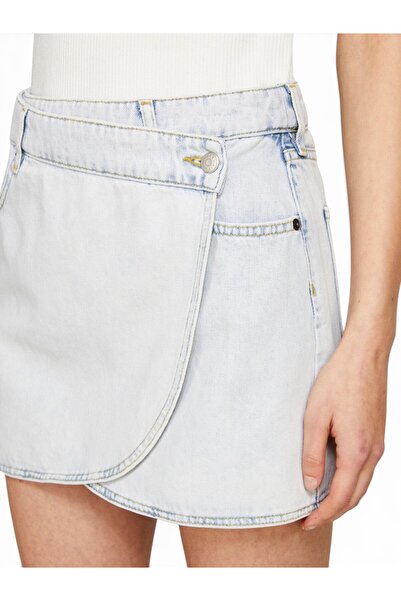 Sisley %100 Pamuk Düşük Bel Mini Denim Anvelop Etek Kadın Siyah Mix Etek - 324P4PJEL0020