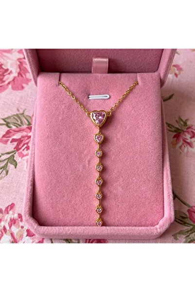 Heda Jewelry قلادة على شكل قلب وردي - قلادة نسائية أنيقة على شكل قلب وردي مود...
