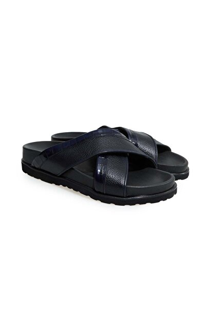 FRANCO CALVANI Dark Blue Color Laceless Genuine Leather Men's Slippers