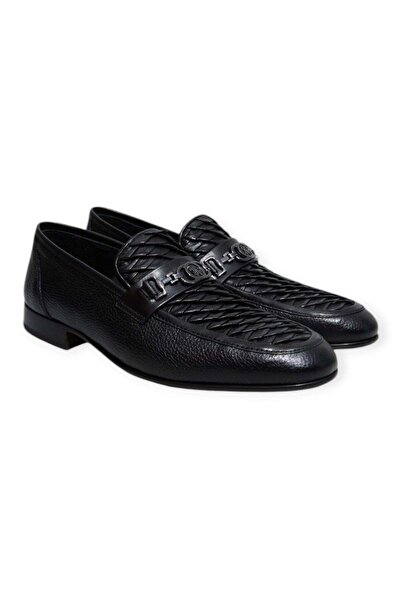 FRANCO CALVANI Black Color Laceless Genuine Leather Men's Shoes