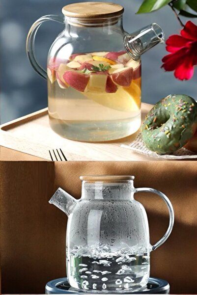 Hellomani Borosilicate Glass Bamboo Lid Herbal Tea Infuser & Jug 1500 ml