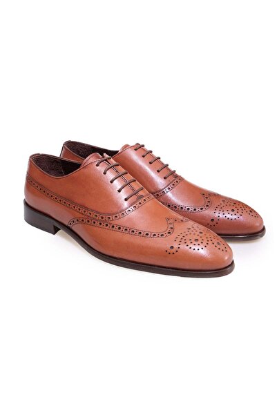 FRANCO CALVANI Tan Color Lace-Up Genuine Leather Leather Sole Men's Shoes