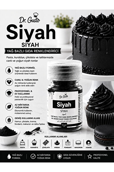 Dr. Gusto Siyah Yağ Bazlı Toz Gıda Renklendirici 7 G