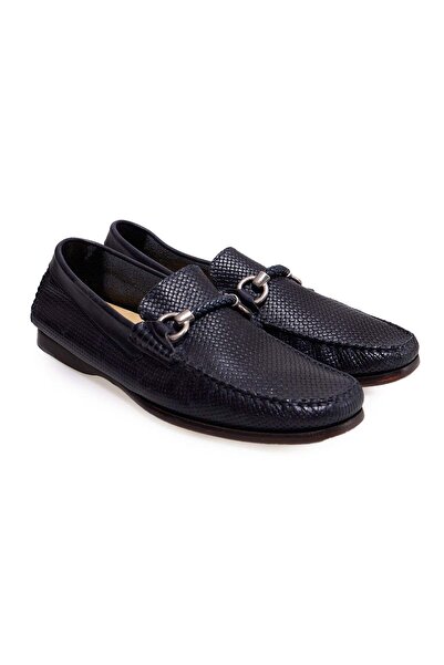 FRANCO CALVANI Dark Blue Color Laceless Genuine Leather Men's Shoes