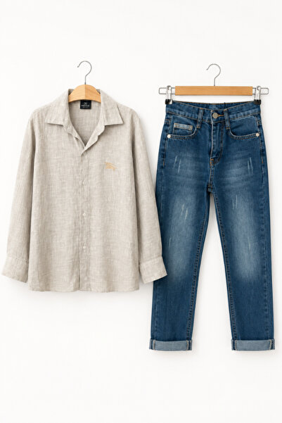 NOBLEKIDS Boy's Linen Shirt and Jeans Set Blue