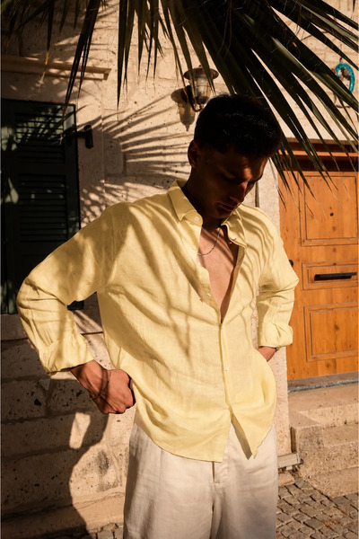 no7man Ulivo Yellow Linen Men's Shirt