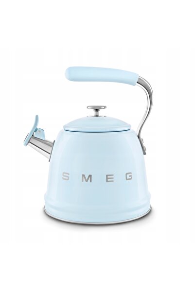SMEG Ceainic cu fluier de 2,3 L, albastru pastel, stil anii '50