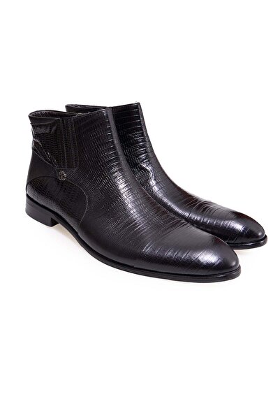 FRANCO CALVANI Black Color Laceless Genuine Leather Leather Sole Men's Boots