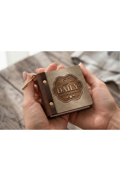 ROKH 🌿   Mini Notepad with Wooden Cover, Daily Notes & Ideas, Leather Detailed Gift