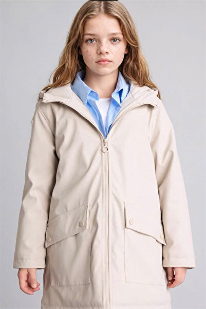 DeFacto Hooded Beige Girls' Raincoat & Windbreaker H1664A8/Bg186