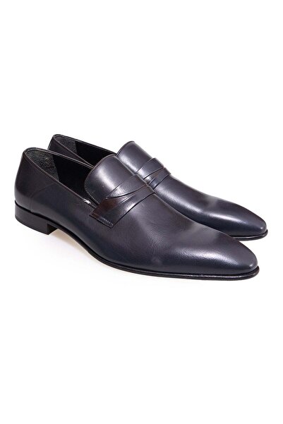 FRANCO CALVANI Dark Blue Color Laceless Genuine Leather Men's Shoes