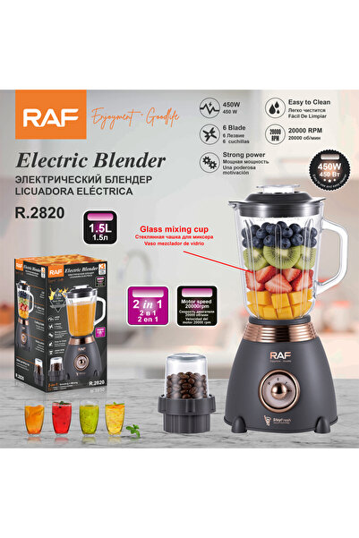 RAF خلاط ومطحنة 2 في 1 بوعاء زجاجي 450 واط سعة 1.5 لتر - ضمان 3 سنوات R.2820