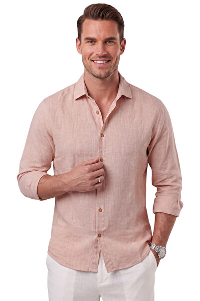 DeepSEA Men's Burgundy Relaxed Fit Linen Look 100% Cotton Summer Shirt 2602628
