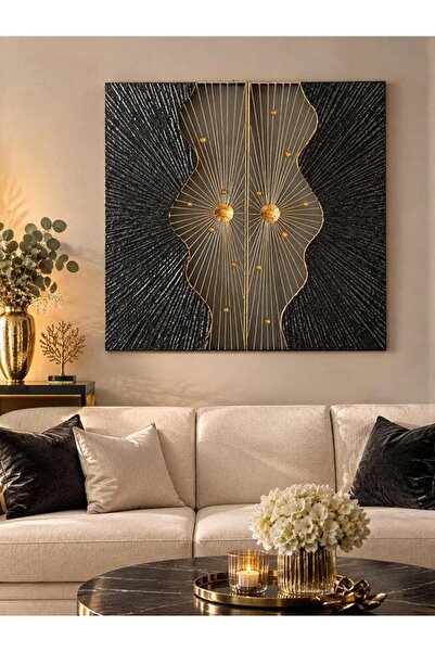 ROSSEV Metal Duvar Panosu 100x100cm Işınsal – Siyah Gold