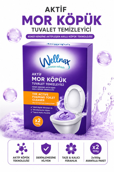 Wellnax breeze refresh Aktif Mor Köpük Tuvalet Temizleyici Kireç Çözücü 2x100 gr