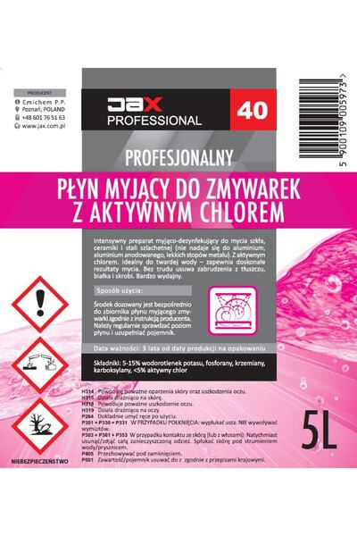 NO BRAND Detergent de mașină de spălat vase cu clor activ 5L Jax