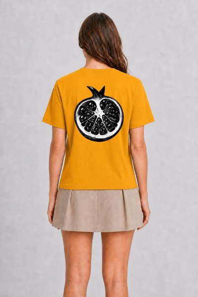 WAKHA Pomegranate Slice Geometric Print T-Shirt Design - Yellow