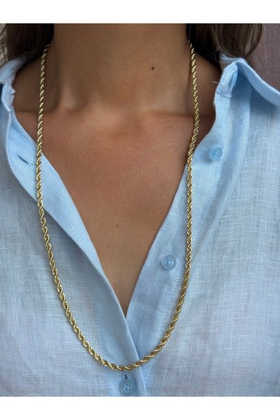 Tuysa Jewelry Çelik, Özel Seri Gold Burgu Zincir Kolye – 70 cm