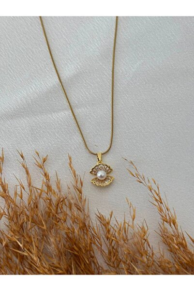 stainless steell Pearl Detailed Shell Steel Necklace