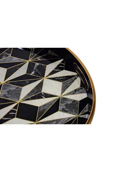 NO BRAND Tavă elegantă din sticlă cu design geometric 36.7X36.7X4CM