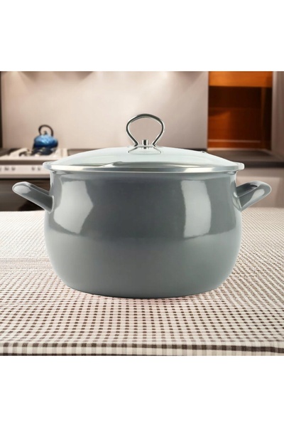 NO BRAND Oală emailată de 24cm, 6.5L, cu capac, Helena gri