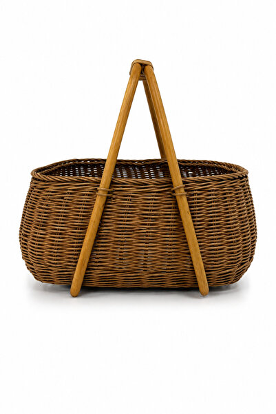NATUREL DEKOR Rattan Kapaksız Küçük Boy Doğal Piknik Sepeti 36x24x33 cm - Boh...