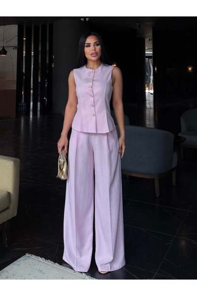 bykadriyeyılmaz Kadira Gold Button Detailed Suit Pink