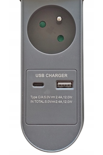NO BRAND Cablu prelungitor cu 5 prize USB-A și USB-C + întrerupător gri 1,5m 619