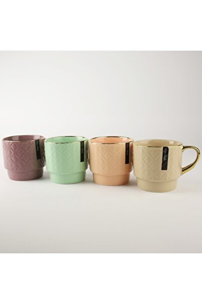 NO BRAND SET DE CANE DIN CERAMICĂ DE 340 ML, 4 BUCĂȚI, CANE COLORATE PE UN SU...