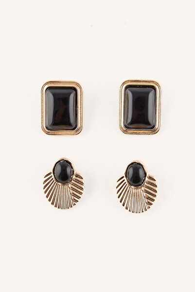 DeFacto Women's Geometric Shaped Stone Detailed 2-Piece Earring Set I4277Axns