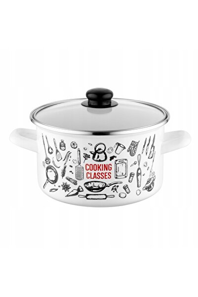 NO BRAND Pleszew Kitchen Alb 20cm 4.1L Oală emailată cu capac