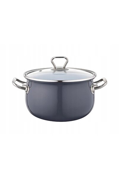 NO BRAND Pleszew Bliss 18cm 2.8L Oală emailată gri închis cu capac, pentru in...