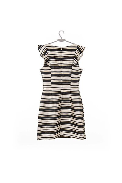 Oasis Rochie de damă bej cu dungi negre, deasupra genunchiului, 36