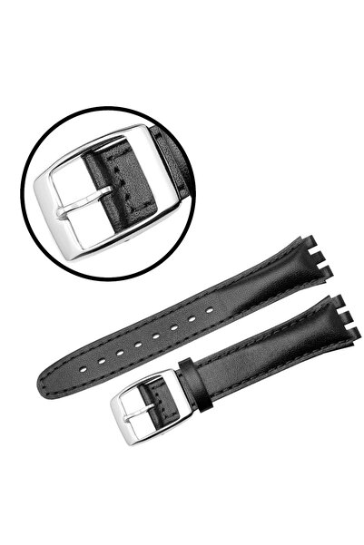 NO BRAND CUREA REDA 17 MM SWATCH NETEDĂ curea neagră, cusături negre