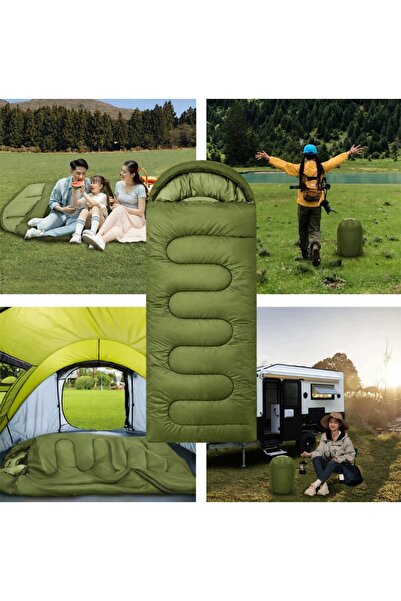 NO BRAND 210×70 Sac de dormit mumie 2-în-1, verde, călduros, cu glugă, pentru...