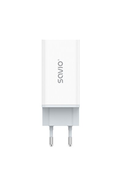 NO BRAND SAVIO LA-07 65W Încărcător de rețea GaN 2x USB Type-C / USB QC + PD Alb