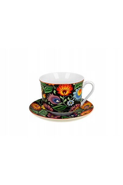 NO BRAND Ceașcă pentru cafea și ceai, porțelan, cu farfurioară, 470ml K3