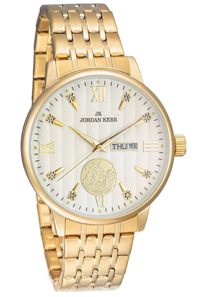 JORDAN KERR Ceas bărbătesc elegant, auriu, cu dată, L1070 IPG ST 42 mm