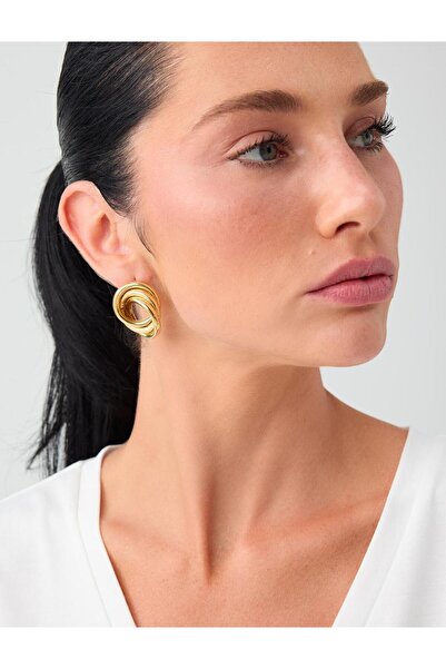 Jimmy Key Gold Color Spiral Figured Shiny Hoop Earrings