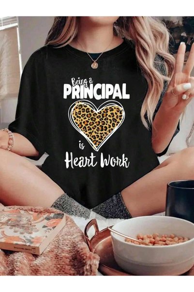 29CUN Being Is A Tough Job, School Principal Leopard Print Fun Graphic T-Shir...