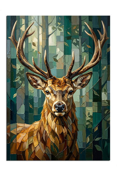 Artmeg Pânză decorativă cu portret geometric de cerb - Tablou din lemn MDF