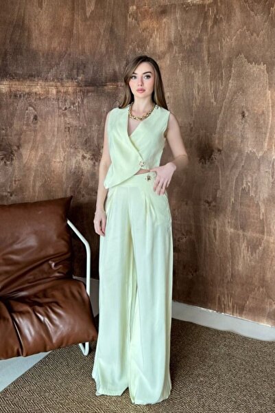 Generic Brand Yellow Asymmetrical Vest and Trousers Set